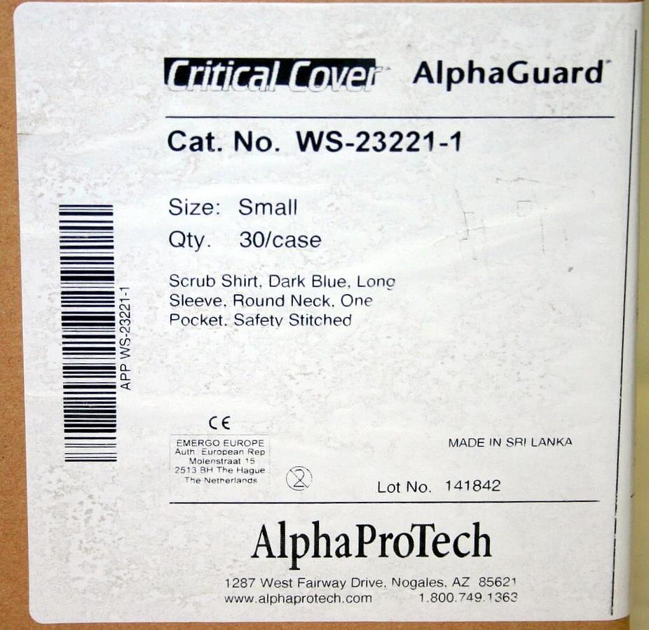 ALPHA PRO TECH CRITICAL COVER SCRUB SHIRTS, DARK BLUE, LONG SLEEVE, ASST. SIZES