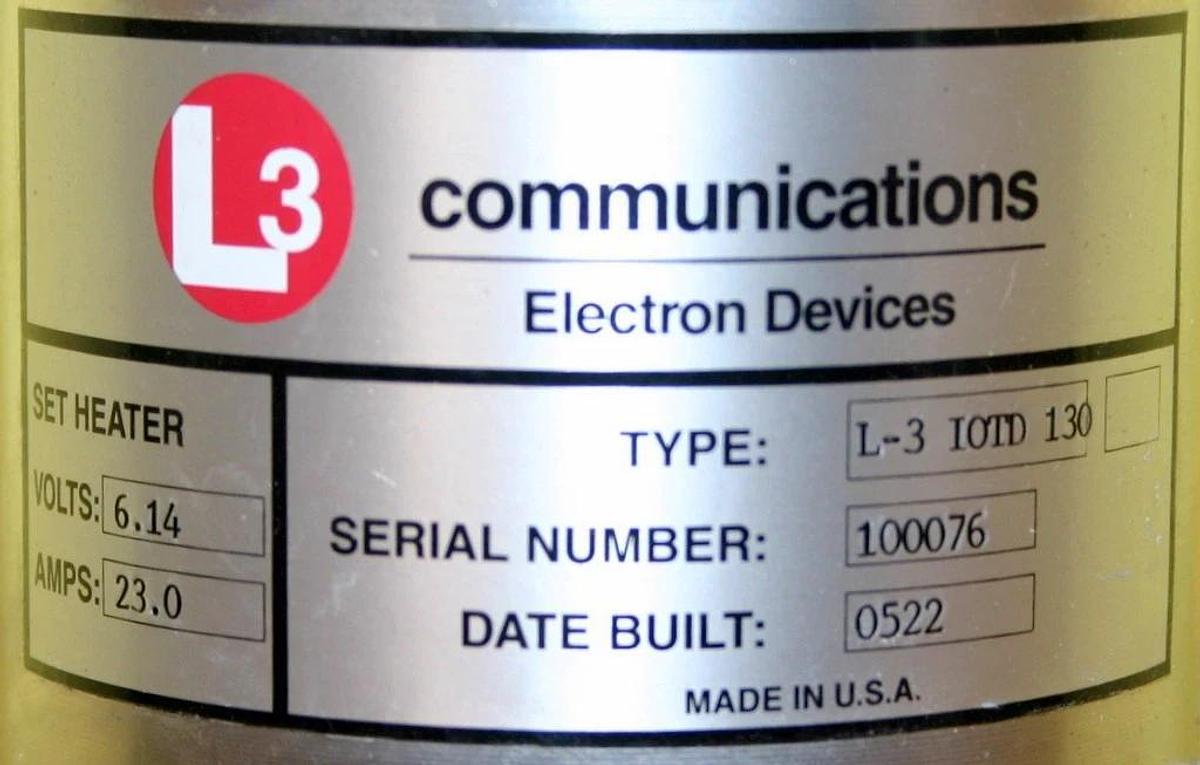 Used L3 COMMUNICATIONS INDUCTIVE OUTPUT TUBE, MODEL L-3 IOTD 130
