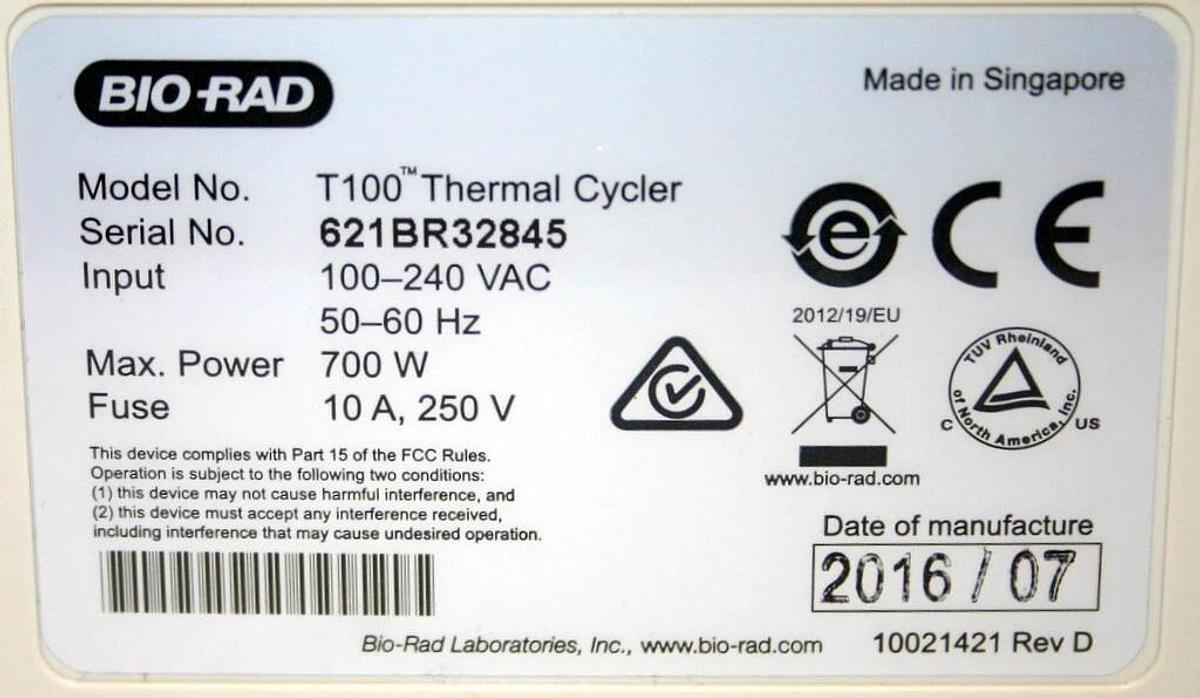 BIO-RAD PCR THERMAL CYCLER, MODEL T100, 96-WELL