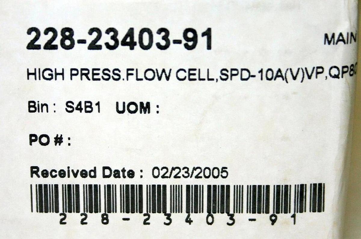Used SHIMADZU HIGH PRESSURE FLOW CELL FOR SPD-20A/AV/10A(V)VP, QP8000, 228-234003-91