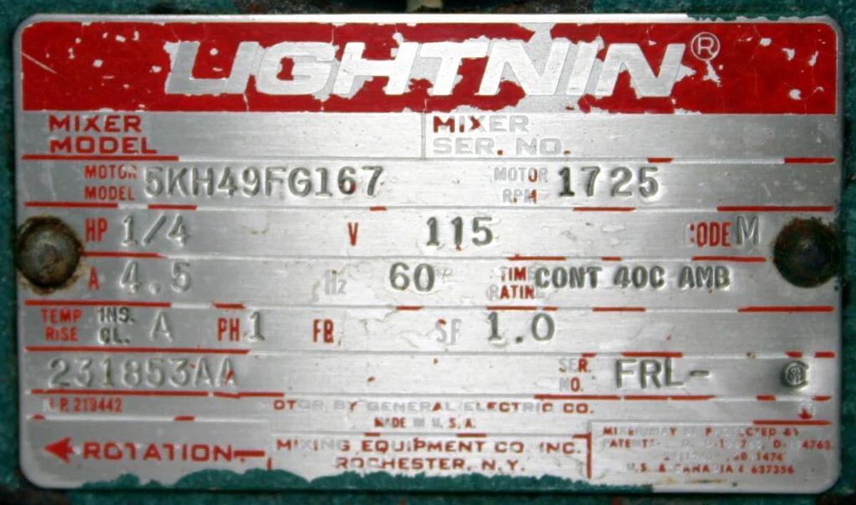 Used LIGHTNIN 1/4 H.P. CLAMP ON PORTABLE MIXER, MODEL NC-4