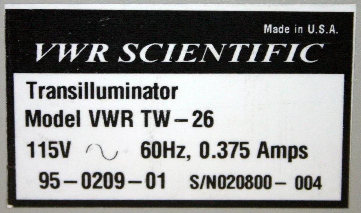 Used VWR WHITE LIGHT TRANSILLUMINATOR, MODEL TW