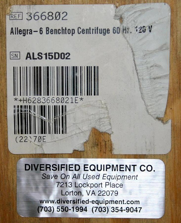 Used BECKMAN COULTER CENTRIFUGE, MODEL ALLEGRA-6 , NEW IN BOX