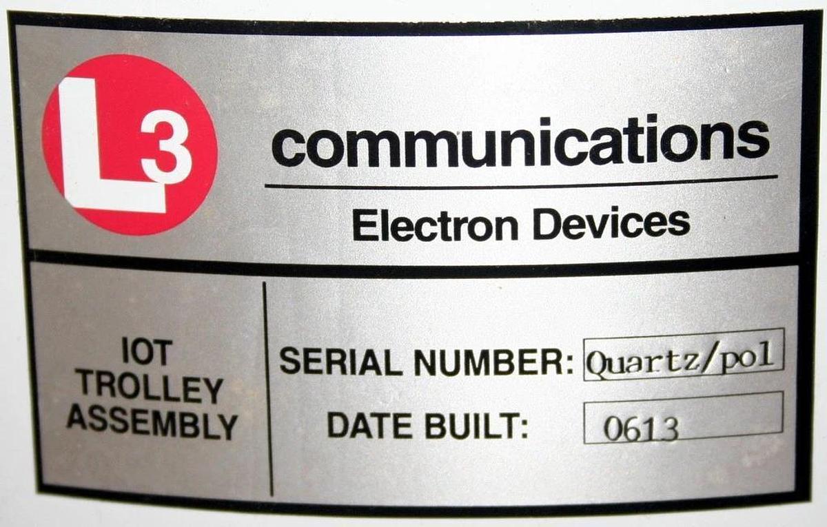 Used L3 COMMUNICATIONS IOT INDUCTIVE OUTPUT TUBE TROLLEY ASSEMBLY