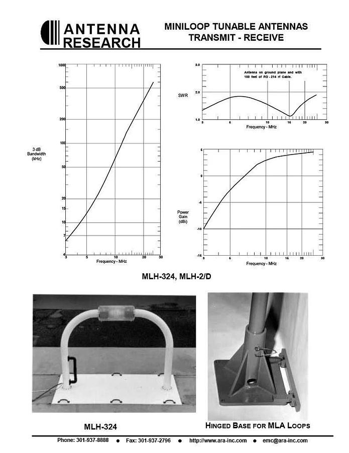 Used ANTENNA RESEARCH MINILOOP TUNABLE ANTENNA TRANSMIT - RECEIVE, MODEL MLA-2/D