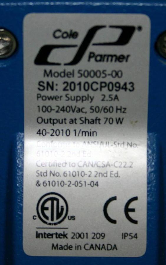 COLE-PARMER COMPACT DIGITAL REVERSING OVERHEAD STIRRER, MIXER, MODEL 50004-00