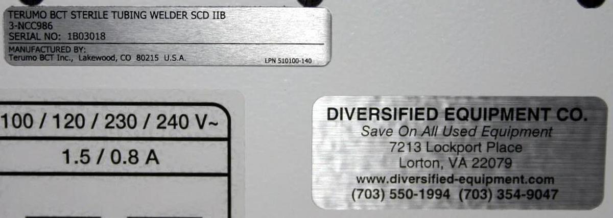 TERUMO BCT STERILE TUBING WELDER, MODEL SCD IIB, MANUFACTURE DATE: 2021