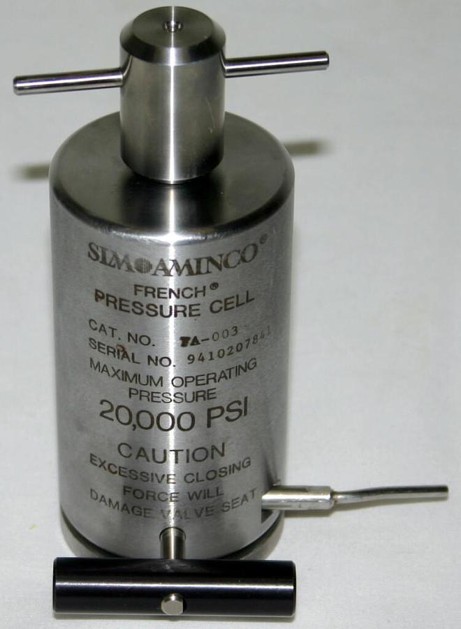 Used SLM AMINCO THERMO ELECTRON FRENCH PRESSURE MINI CELL, MODEL FA-003, 20,000 PSI