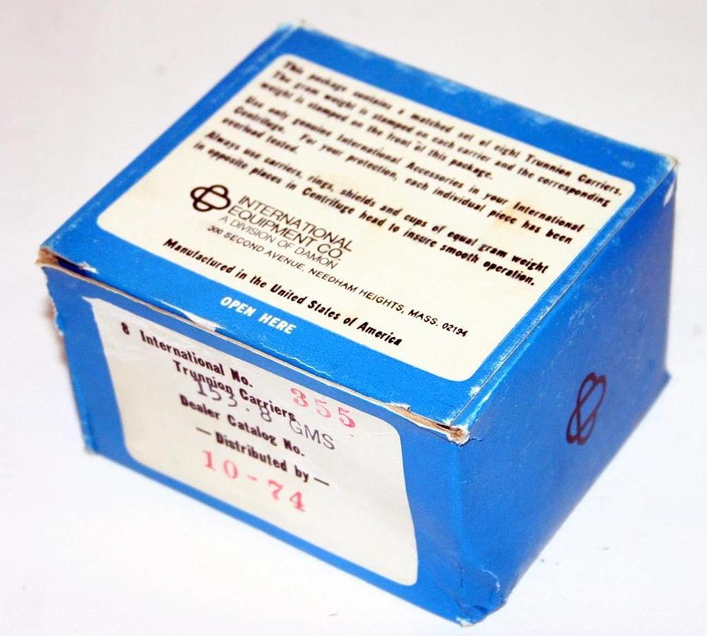 Used IEC TRUNNION RINGS, MODEL 355, BOX OF EIGHT, THREE PLACE, MATCHED WEIGHTS, NEW