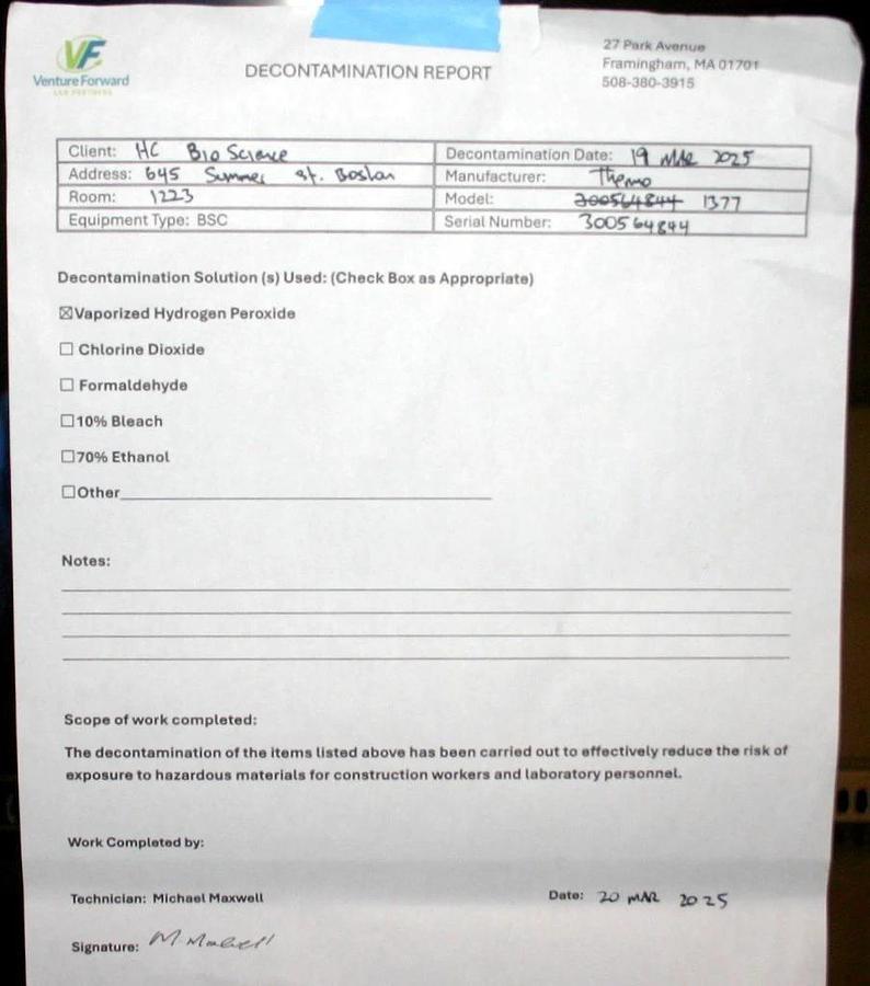 THERMO SCIENTIFIC 1377 CLASS II, A2, 6' BIOLOGICAL SAFETY CABINET, 1300 SERIES