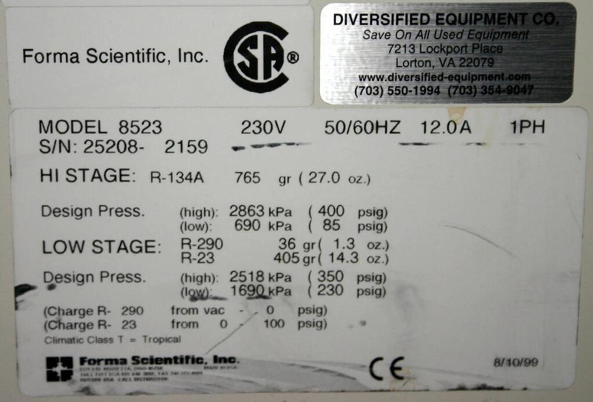 Used FORMA SCIENTIFIC -80 ULTRA-LOW FREEZER, MODEL 8523