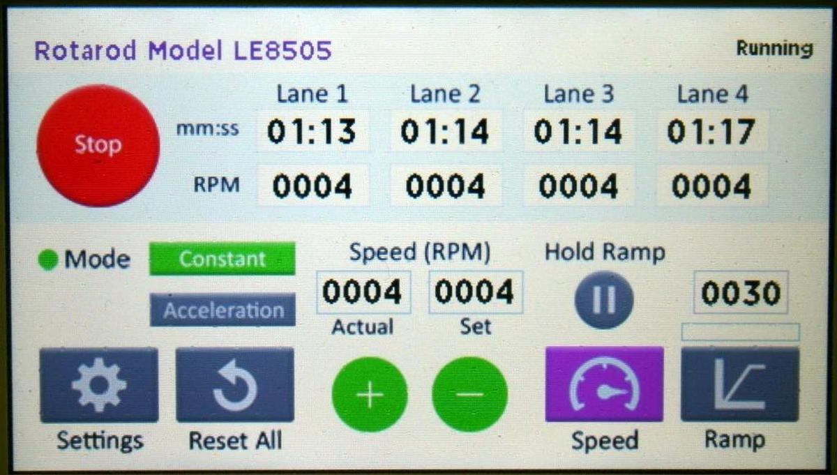 HARVARD APPARATUS PANLAB TOUCHSCREEN ROTAROD, MODEL LE8505, 4 LANES WITH HOOD