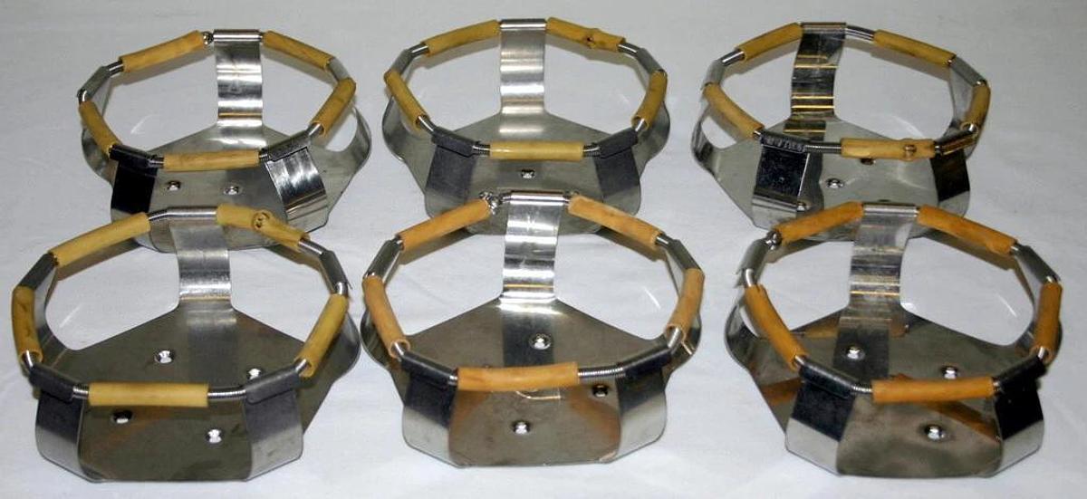 Used EPPENDORF NEW BRUNSWICK (QTY. 6) 2800ML FERNBACH FLASK CLAMP, MODEL ACFE2800S