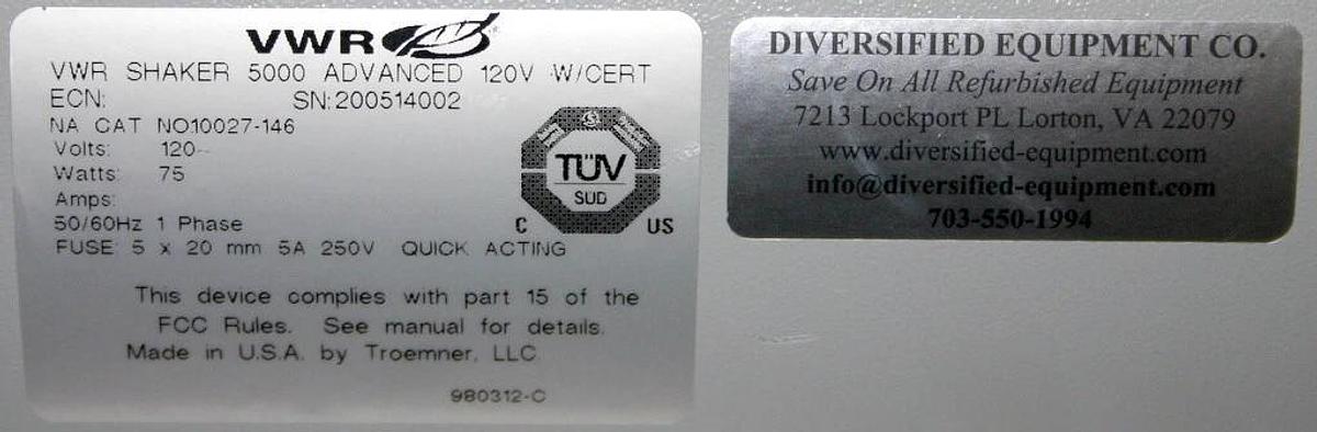 VWR ADVANCED 5000 ORBITAL SHAKER, 24"W x 18"D TRAY