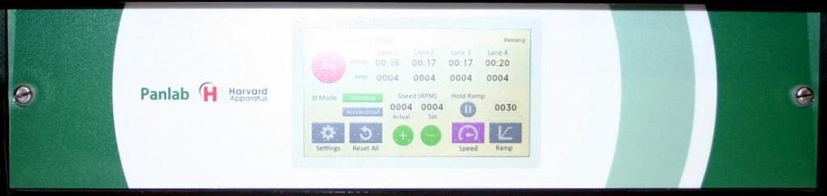 HARVARD APPARATUS PANLAB TOUCHSCREEN ROTAROD, MODEL LE8505, 4 LANES WITH HOOD
