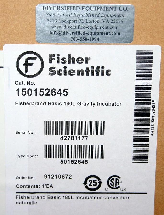Used THERMO SCIENTIFIC FISHER 180L GRAVITY INCUBATOR, CATALOG NUMBER 50152645