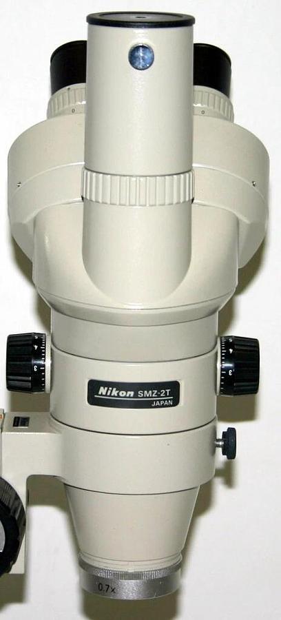 Used NIKON TRINOCULAR STEREOZOOM MICROSCOPE WITH BASE, MODEL SMZ-2T