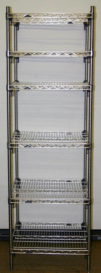 METRO SUPER ADJUSTABLE ERECTA 6 SHELF STAINLESS SHELVING RACK, 24"L x 24"W x 74H