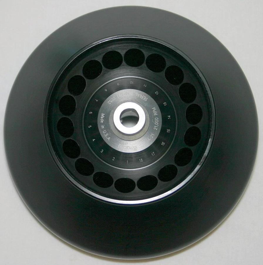 Used BECKMAN FIXED ANGLE ROTOR, MODEL JA-21, CATALOG 334845, 18 x 10 mL, 21,000 RPM