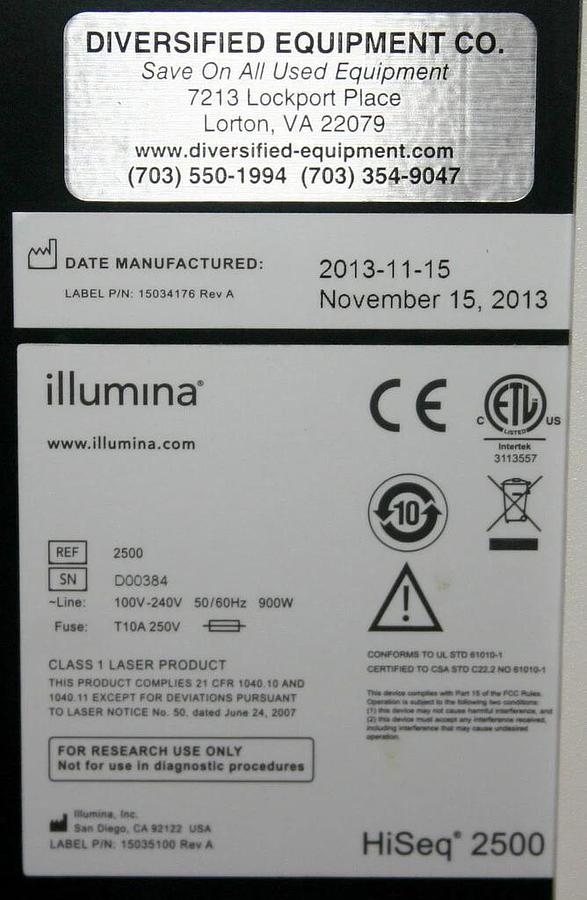 Used ILLUMINA HISEQ 2500 DNA GENOME SEQUENCING SYSTEM
