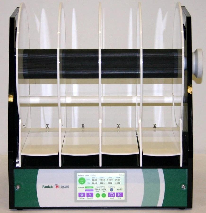 HARVARD APPARATUS PANLAB TOUCHSCREEN ROTAROD, MODEL LE8505, 4 LANES WITH HOOD