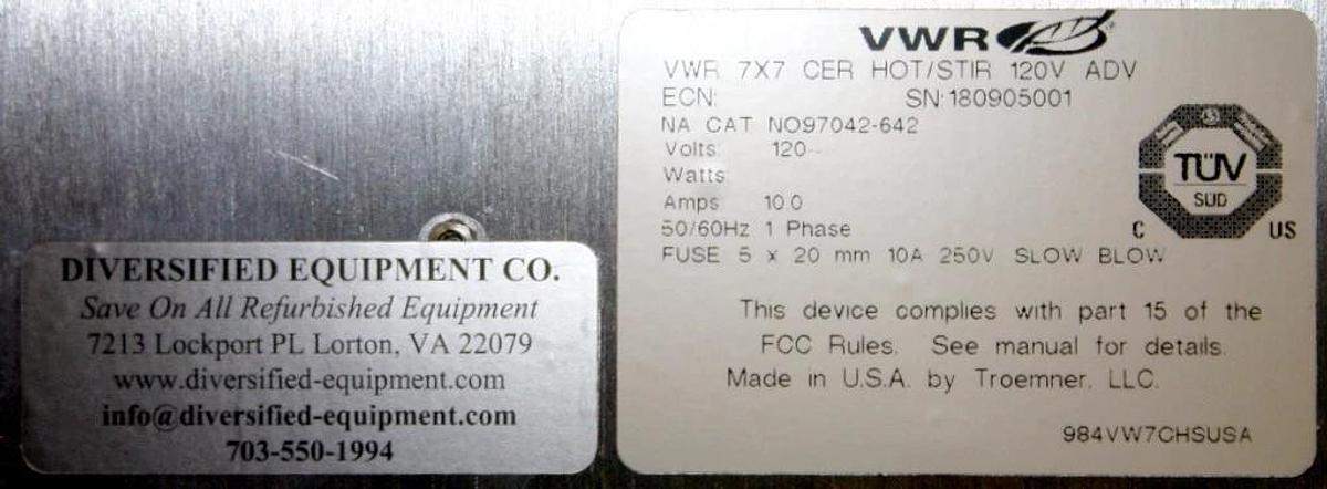 VWR ADVANCED HOT PLATE STIRRER, MODEL NO97042-642, CERAMIC TOP PLATE 7" X 7"