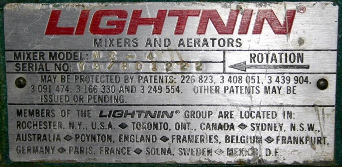 Used LIGHTNIN 1/4 H.P. CLAMP ON PORTABLE MIXER, MODEL NC-4