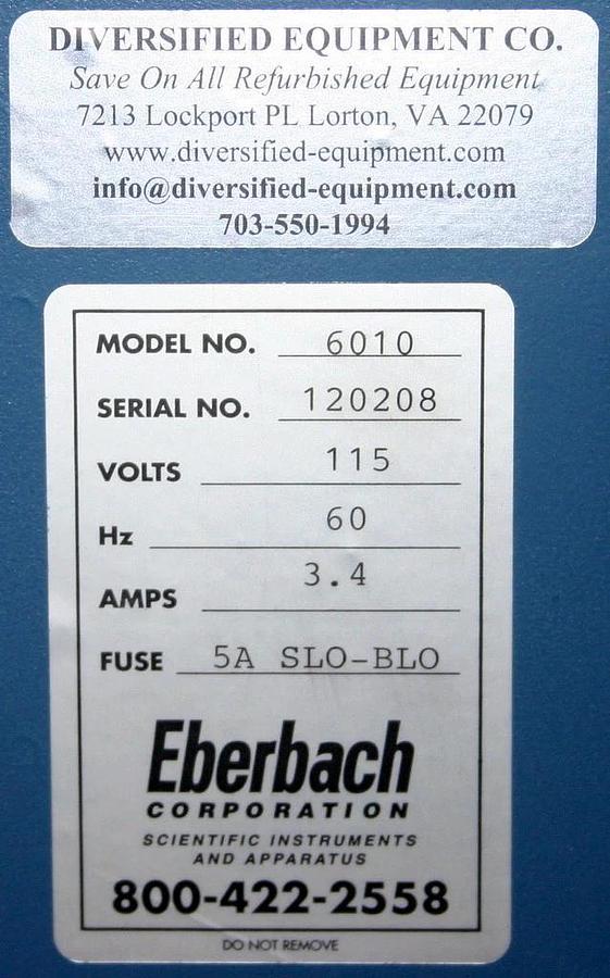 Used EBERBACH CONTINUOUS DUTY BENCHTOP SHAKER, MODEL 6010 WITH BOX CARRIER & TIMER