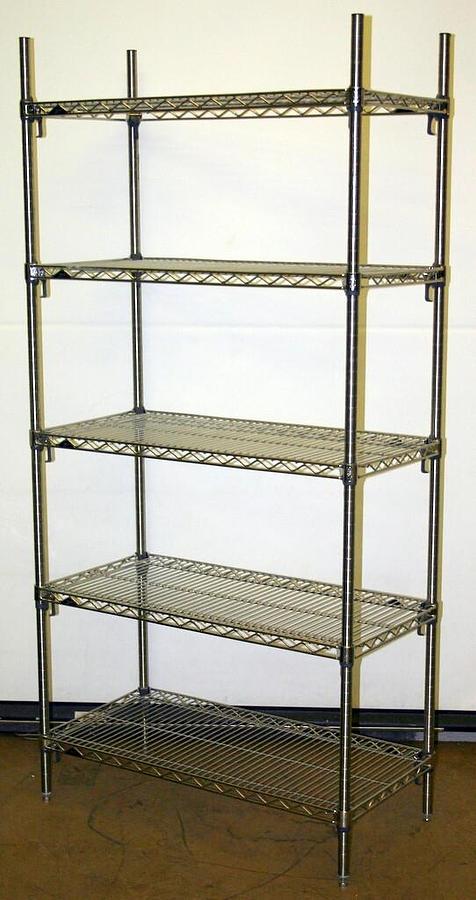 METRO SUPER ADJUSTABLE ERECTA 5 SHELF STAINLESS SHELVING RACK, 36"L x 18"W x 74H
