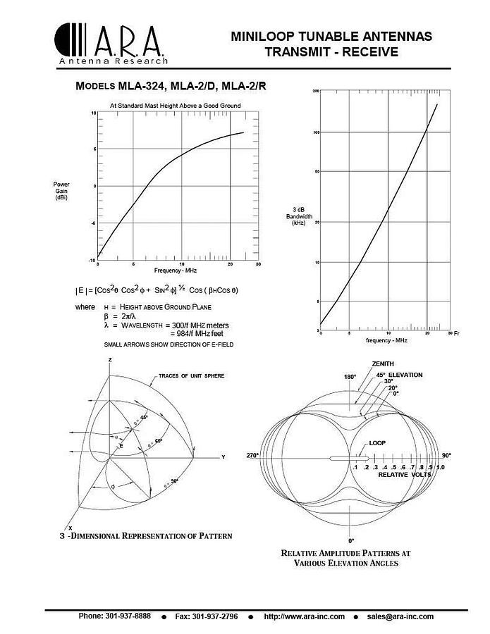 Used ANTENNA RESEARCH MINILOOP TUNABLE ANTENNA TRANSMIT - RECEIVE, MODEL MLA-2/D