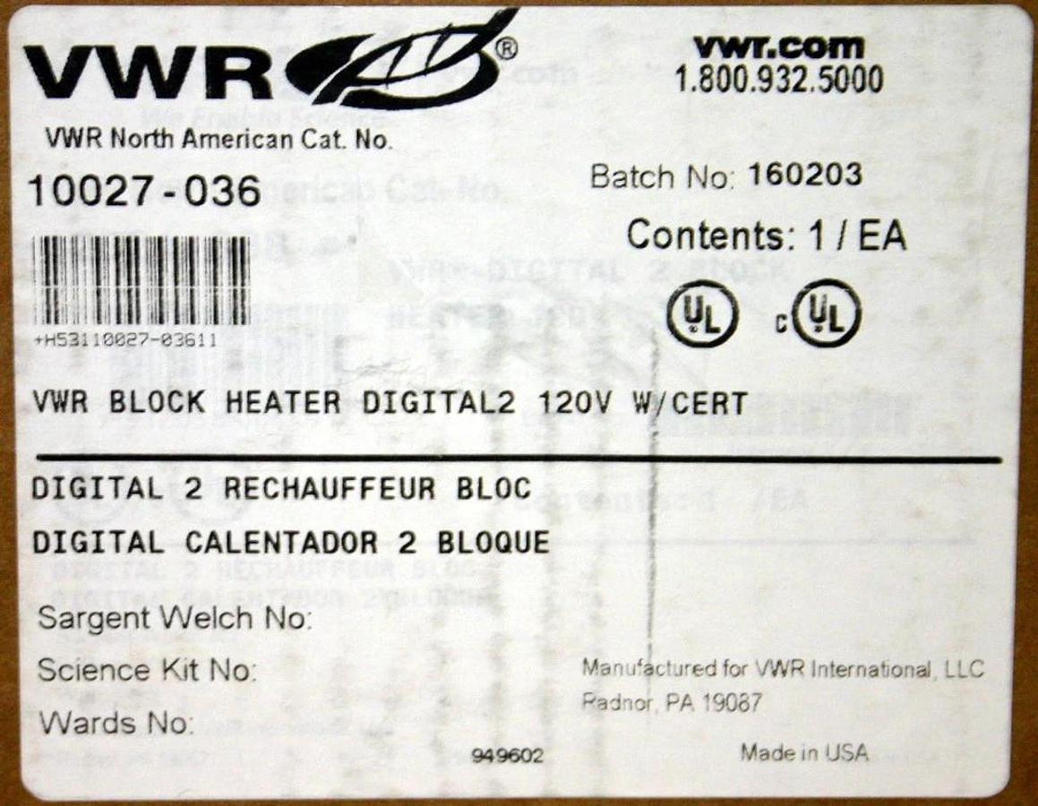 Used VWR DIGITAL DUAL DRY BLOCK HEATER, MODEL 10027-036 WITH CAL CERIFICATE AND PROBE