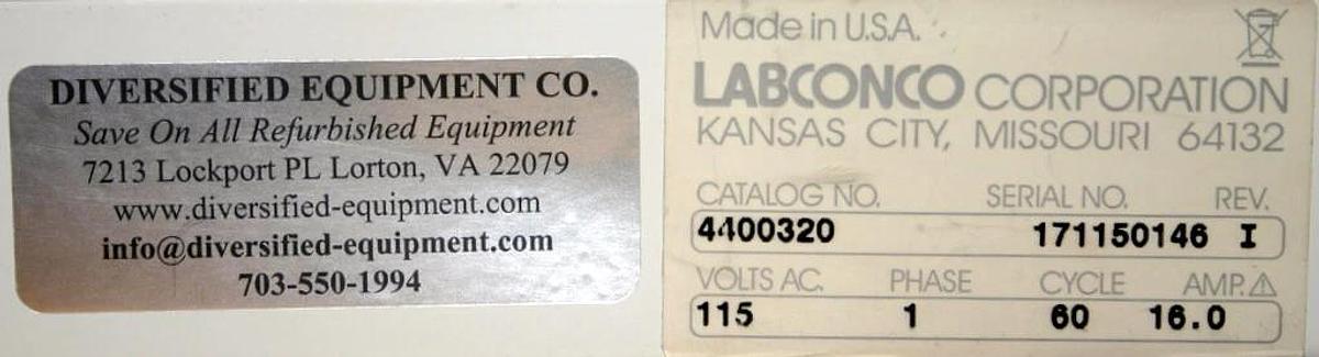LABCONCO UNDERCOUNTER STEAMSCRUBBER GLASSWARE WASHER, MODEL 4400320, 115 VOLTS
