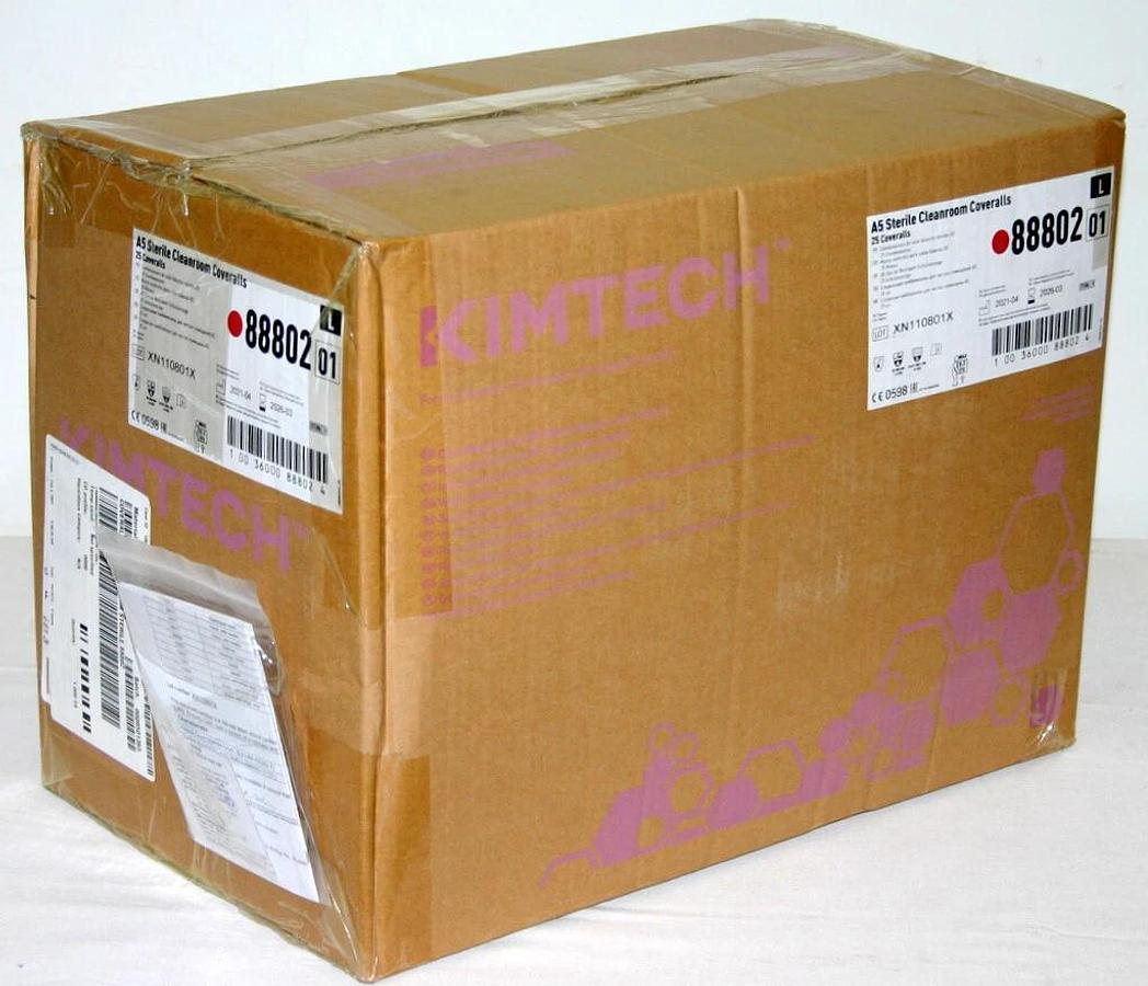 Used KIMBERLY-CLARK KIMTECH A5 STERILE CLEANROOM COVERALLS, L 88802, X-L 88803, PPE