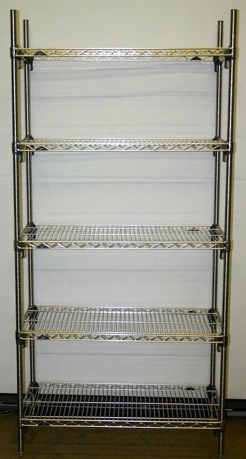 METRO SUPER ADJUSTABLE ERECTA 5 SHELF STAINLESS SHELVING RACK, 36"L x 18"W x 74H