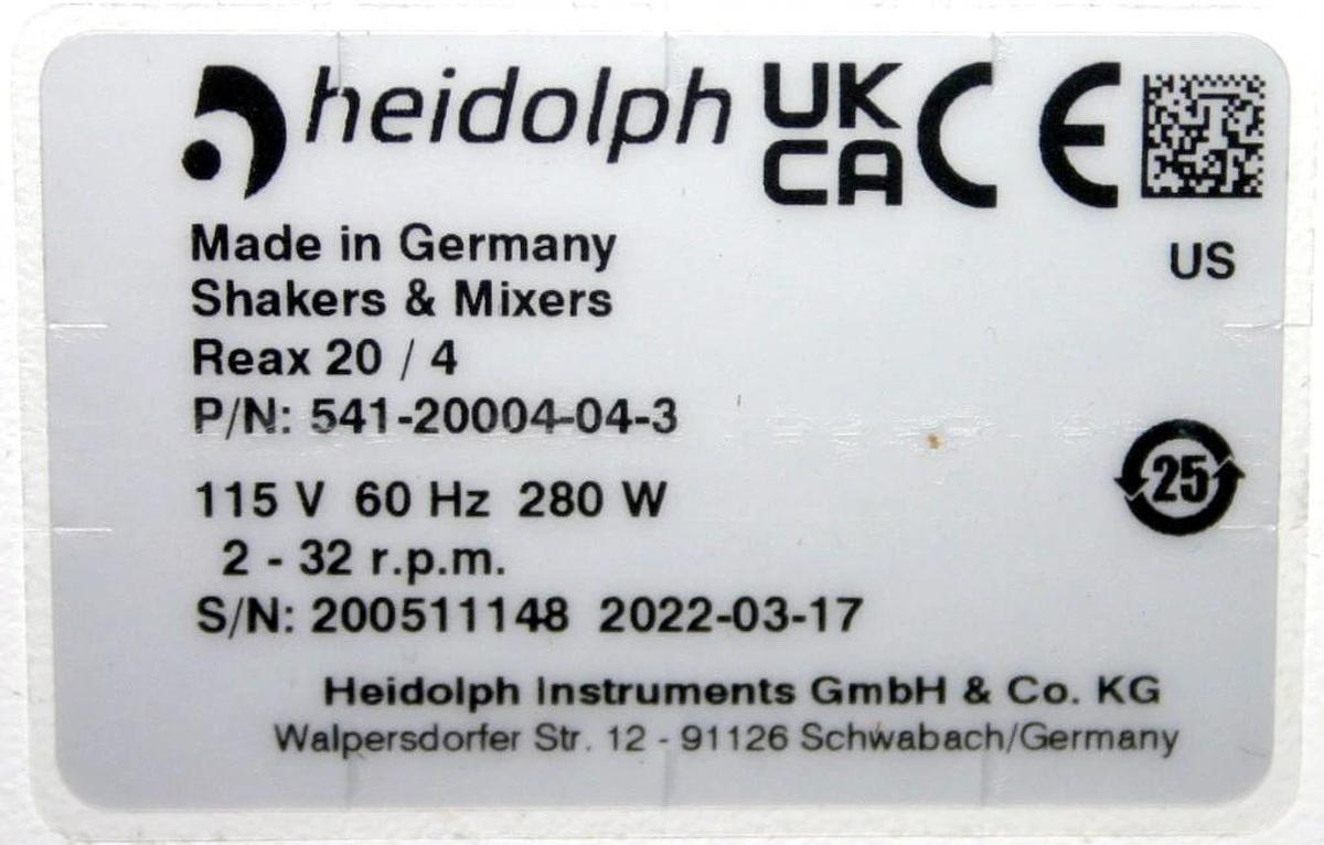HEIDOLPH FOUR BOTTLE OVERHEAD SHAKER HEI-MIX REAX 20 / 4, P/N 541-20004-04-3