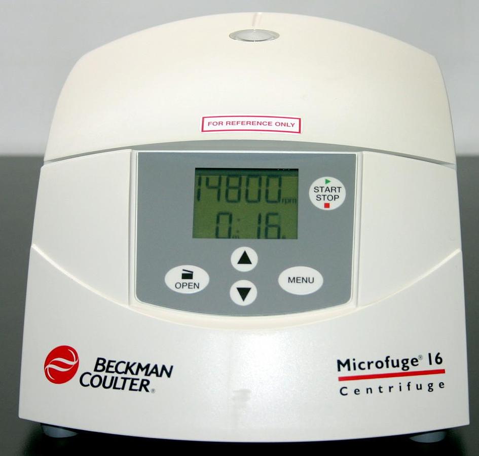 Used BECKMAN COULTER CENTRIFUGE, MICRO-CENTRIFUGE, MODEL MICROFUGE 16