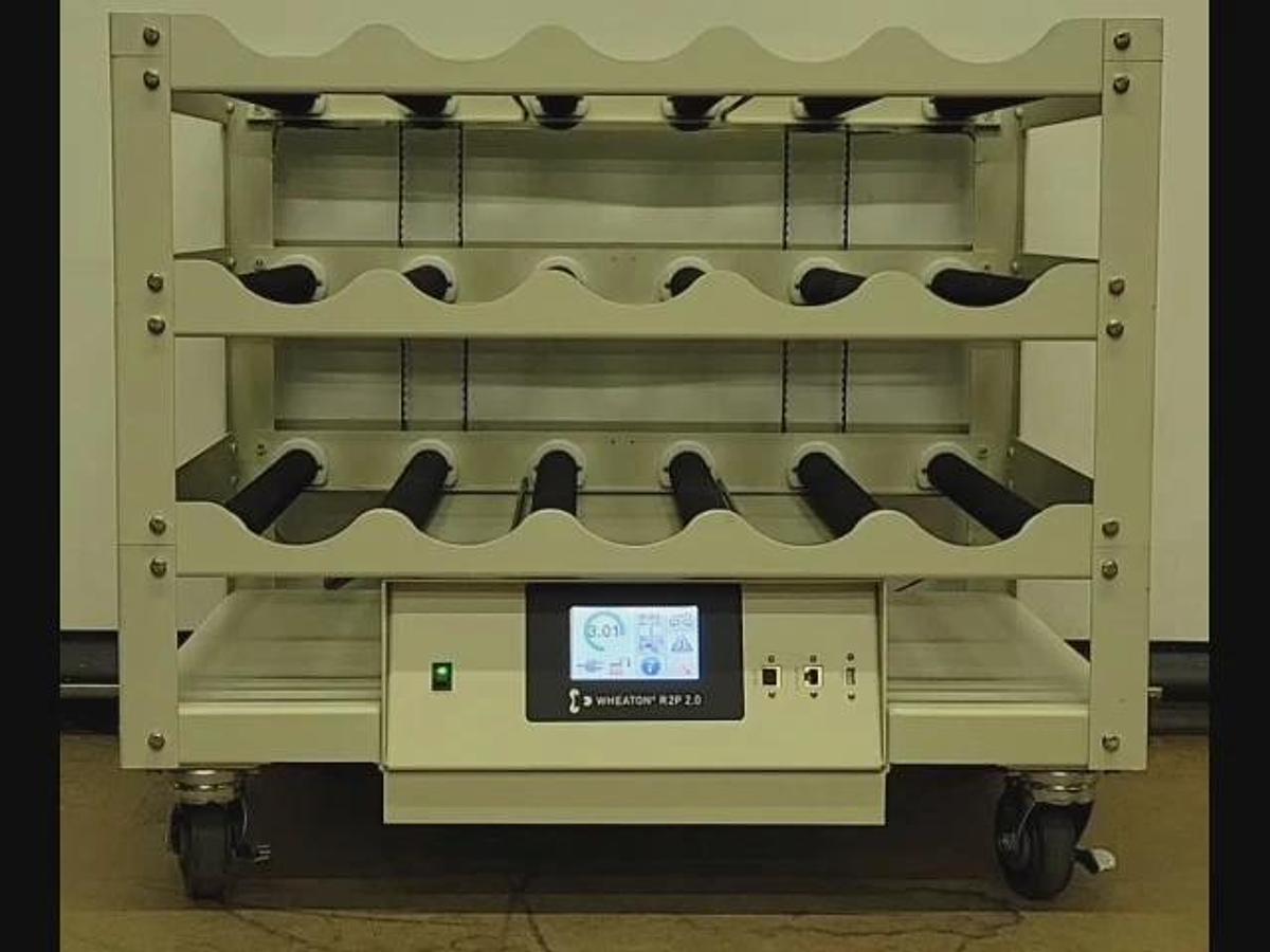 Used DWK WHEATON 3 TIER BOTTOM DRIVE R2P 2.0 ROLLER BOTTLE APPARATUS WRBMR5030-A