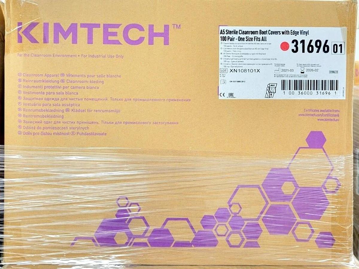 Used KIMBERLY-CLARK KIMTECH A5 STERILE CLEANROOM BOOT COVERS W/ EDGE VINYL 31696, PPE