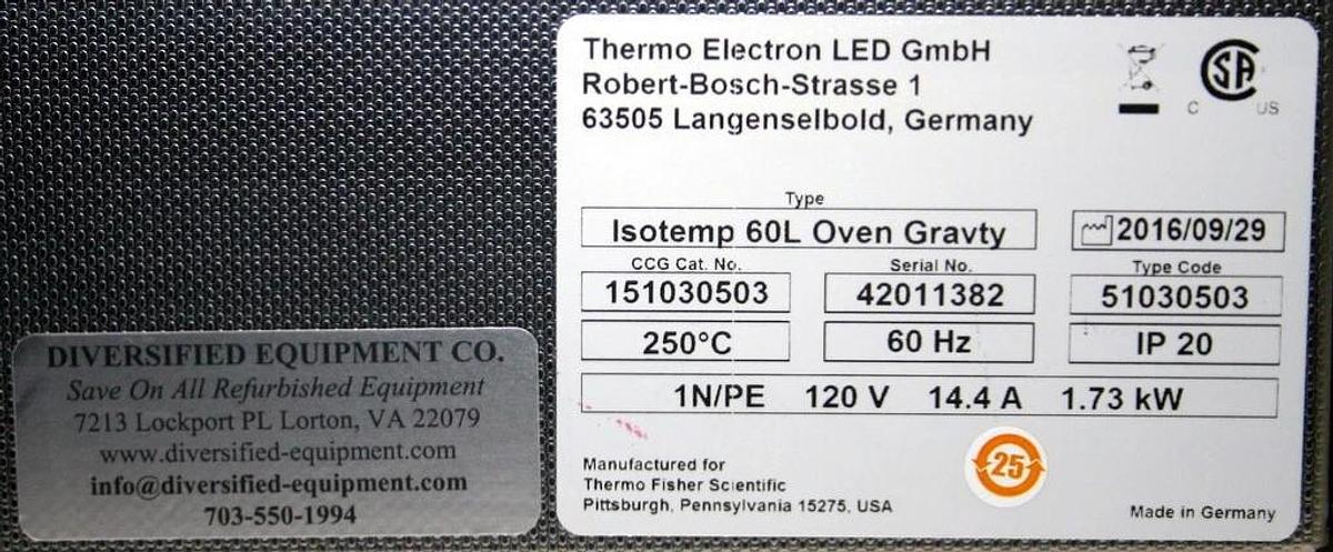 THERMO FISHER SCIENTIFIC ISOTEMP 60L HEATING AND DRYING OVEN, MODEL 151030503