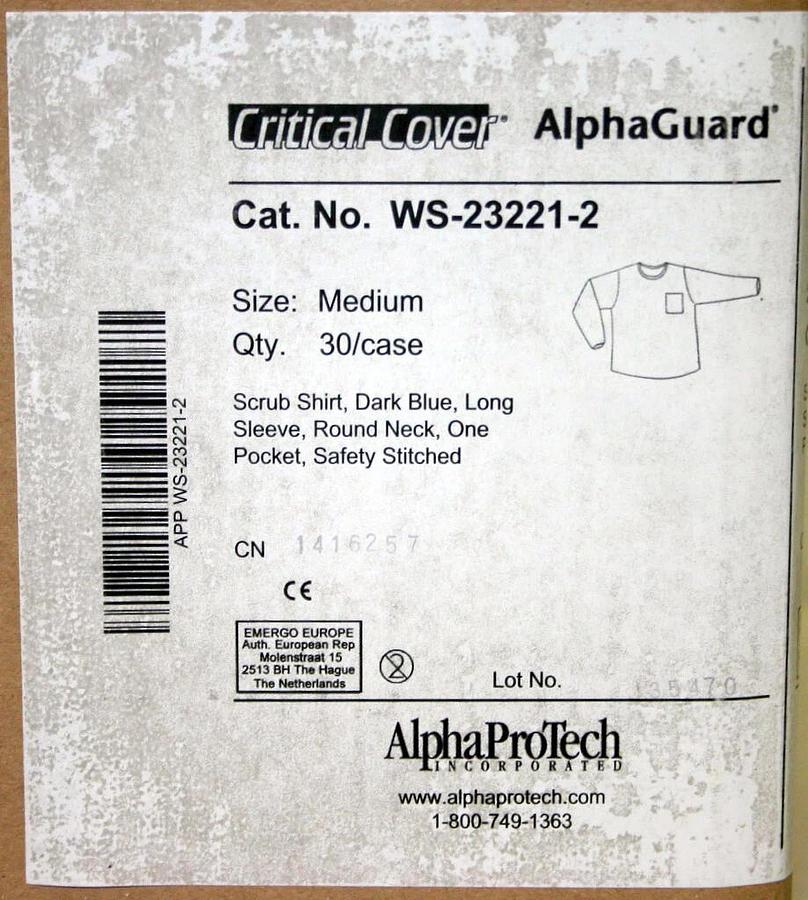 ALPHA PRO TECH CRITICAL COVER SCRUB SHIRTS, DARK BLUE, LONG SLEEVE, ASST. SIZES