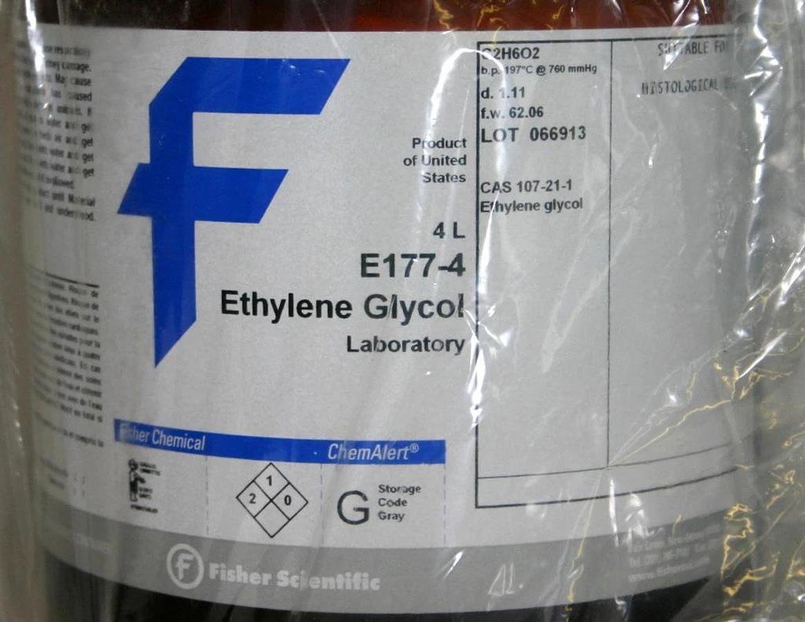 FISHER SCIENTIFIC ETHYLENE GLYCOL SOLVENT E177-4, 4 L LABORATORY HISTOLOGY GRADE