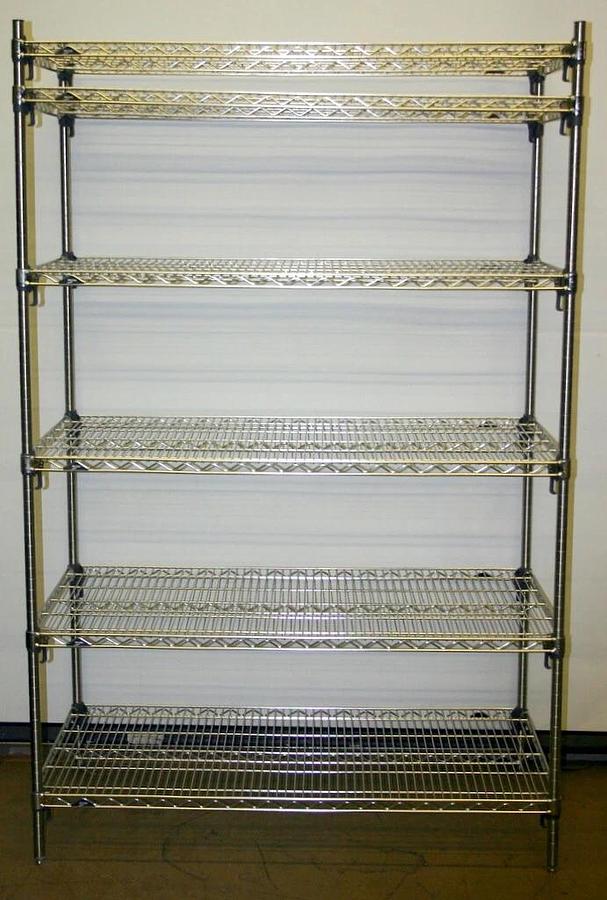 METRO SUPER ADJUSTABLE ERECTA 6 SHELF STAINLESS SHELVING RACK, 48"L x 24"W x 74H