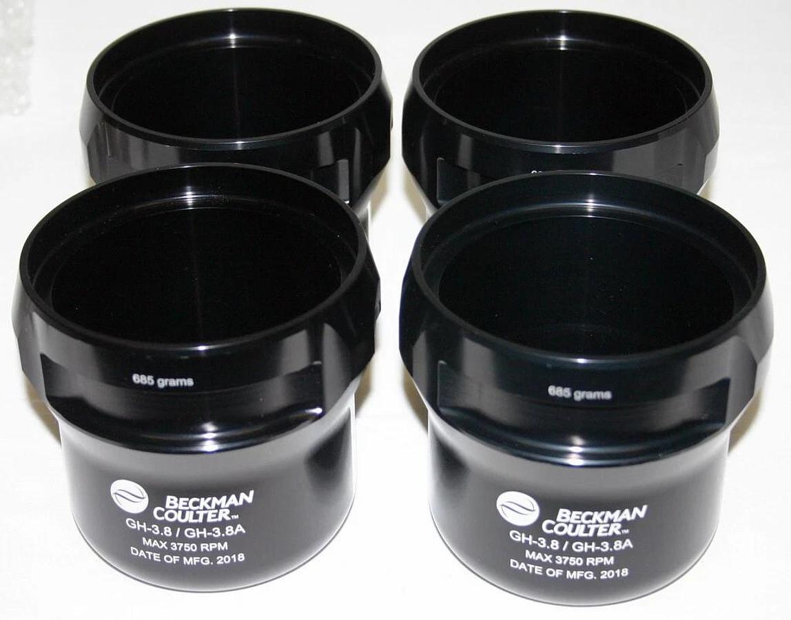 Used BECKMAN COULTER BUCKETS FOR GH-3.8 ROTOR, MODEL 360589, NIB, SET OF FOUR