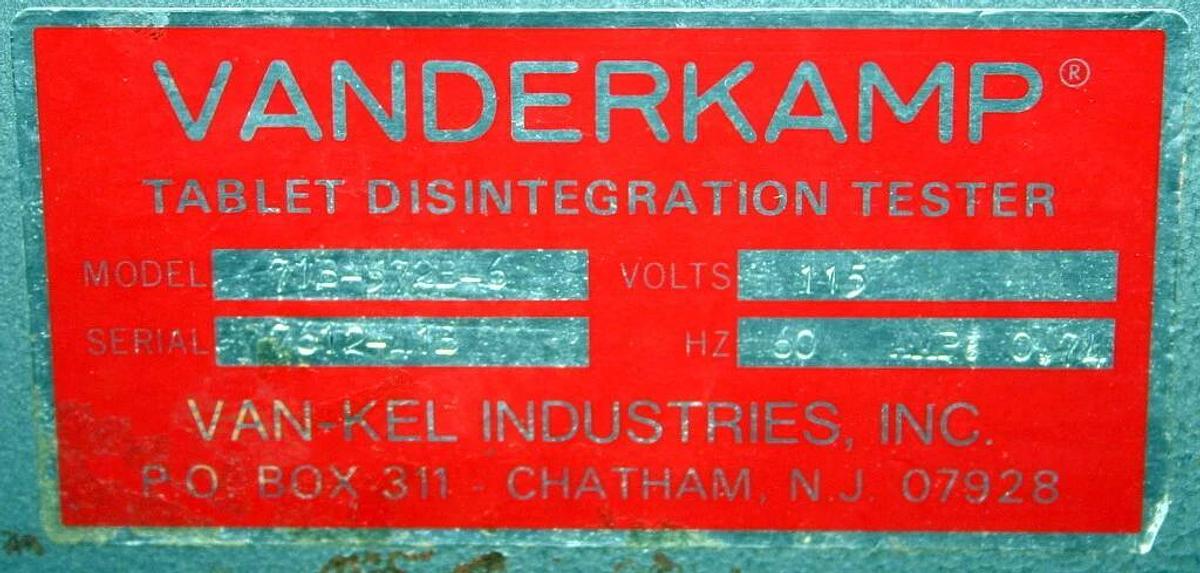 Used VANDERKAMP VANKEL TABLET DISINTEGRATION TESTER, MODEL 10-911-71, 71B SERIES