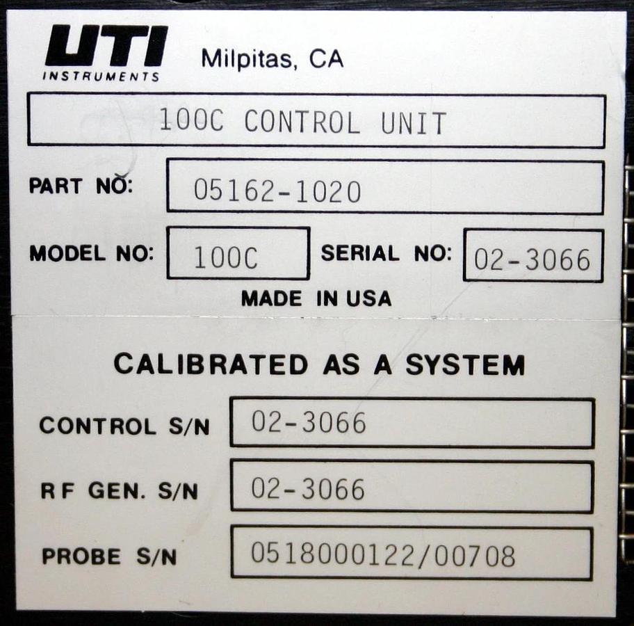 Used UTI PRECISION GAS ANALYZER CONTROL UNIT, RF GENERATOR & SPECTRALINK, MODEL 100C