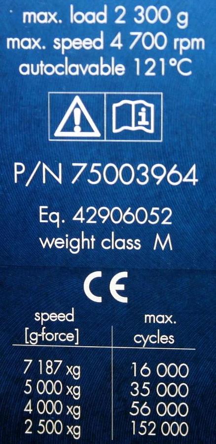 THERMO SCIENTIFIC 2000ML BIOS OVAL SWINGING BUCKET, MODEL 75003964, SET OF SIX