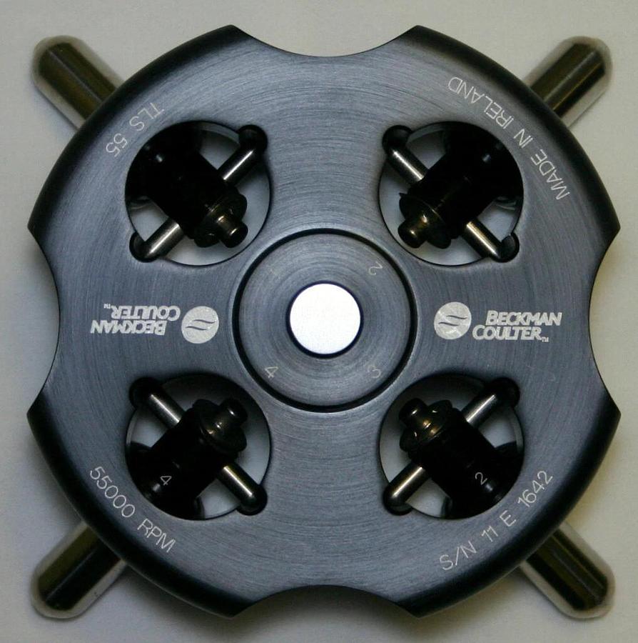 BECKMAN COULTER ULTRACENTRIFUGE SWINGING BUCKET ROTOR, MODEL TLS-55, 4 x 2.2 ML