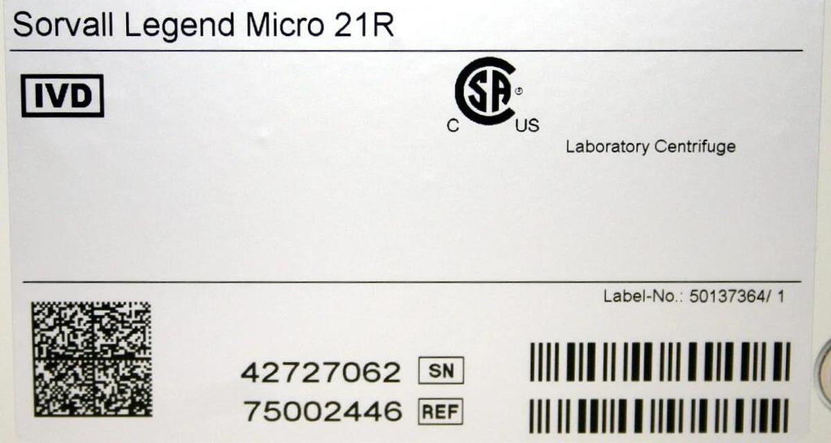 THERMO SCIENTIFIC SORVALL LEGEND MICRO 21R REFRIGERATED CENTRIFUGE, MPN 75002446