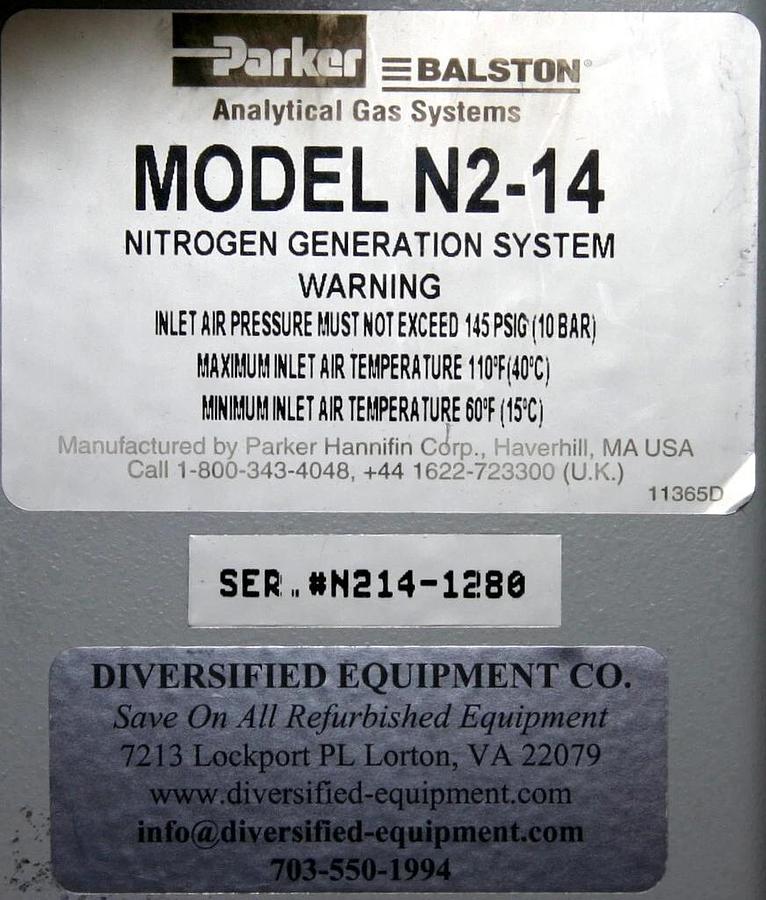Used PARKER BALSTON HANNIFIN NITROGEN GENERATOR SYSTEM FOR LC-MS, MODEL N2-14