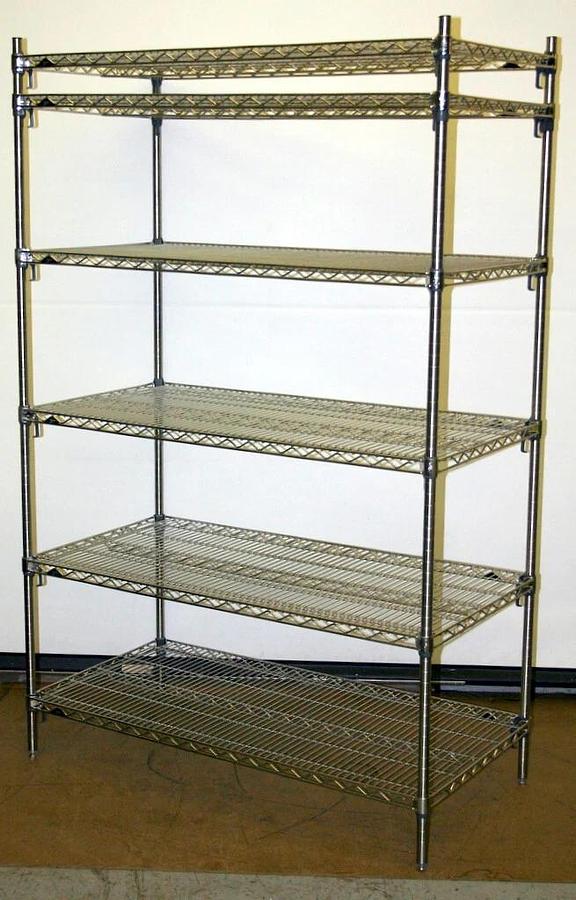 METRO SUPER ADJUSTABLE ERECTA 6 SHELF STAINLESS SHELVING RACK, 48"L x 24"W x 74H